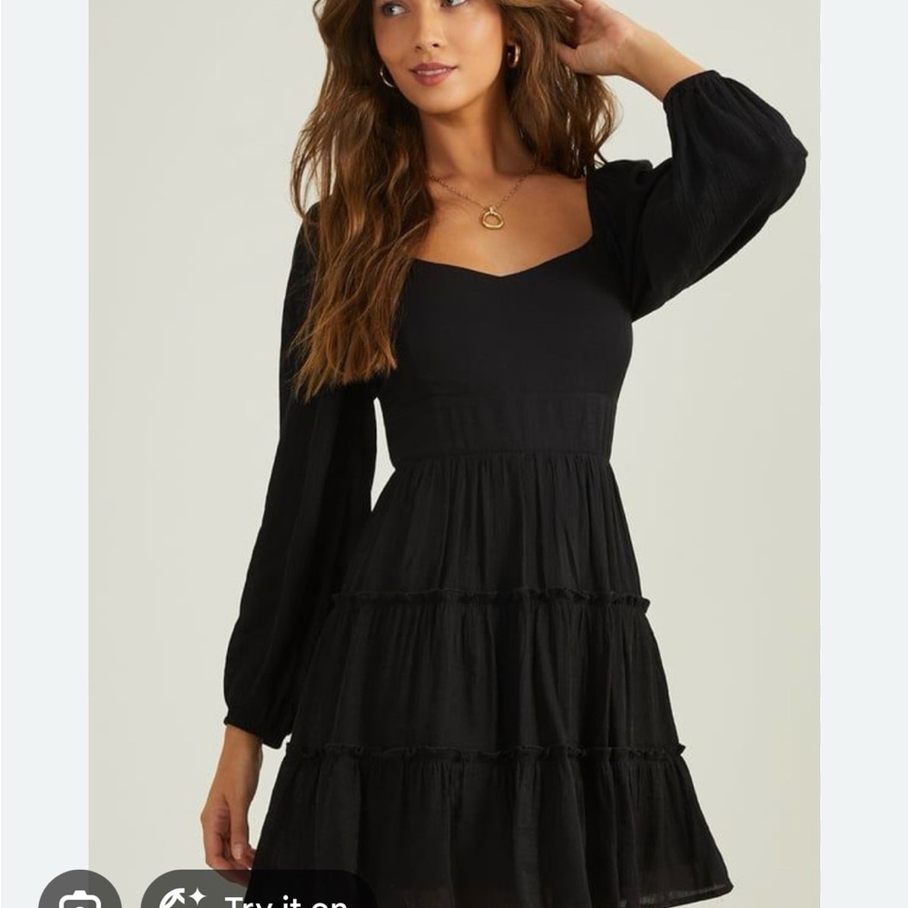 Altar'd State Gigi Black Mini Dress with Long Sleeves